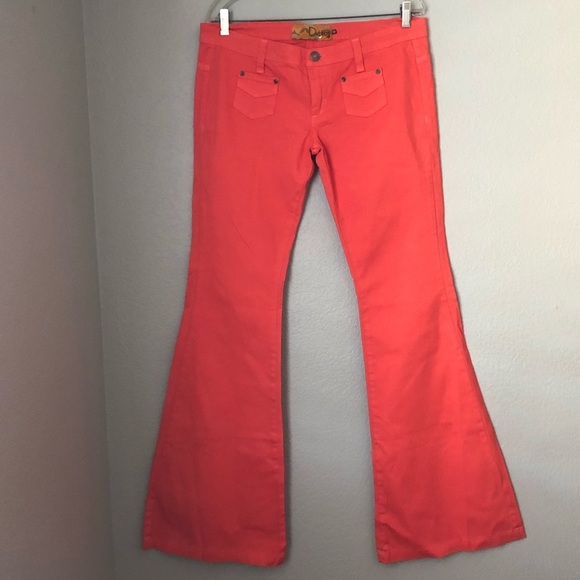 Y2K Dittos Orange? Coral Super Flared Jeans Low Rise Size 30 - Picture 1 of 11